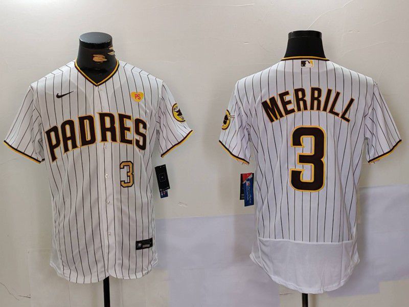 Men San Diego Padres #3 Merrill White stripe Elite 2024 Nike MLB Jersey style 902